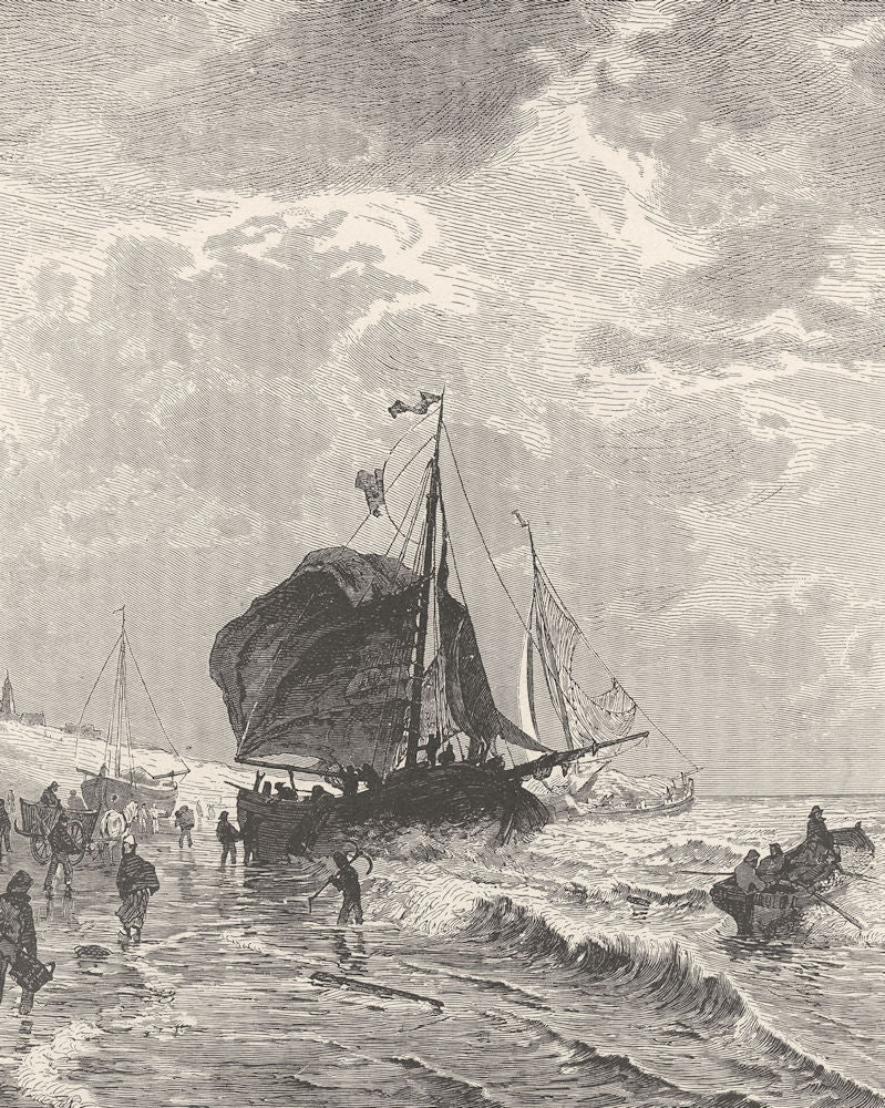 NETHERLANDS. Coast of Scheveningen 1903 old antique vintage print picture